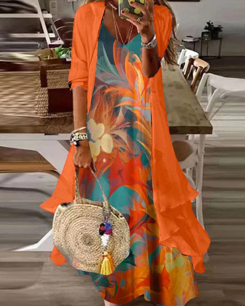 Printed dress cover-up two piece set