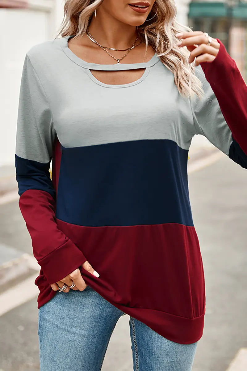 Colorblock Hollow-Out Loose Sweatshirt
