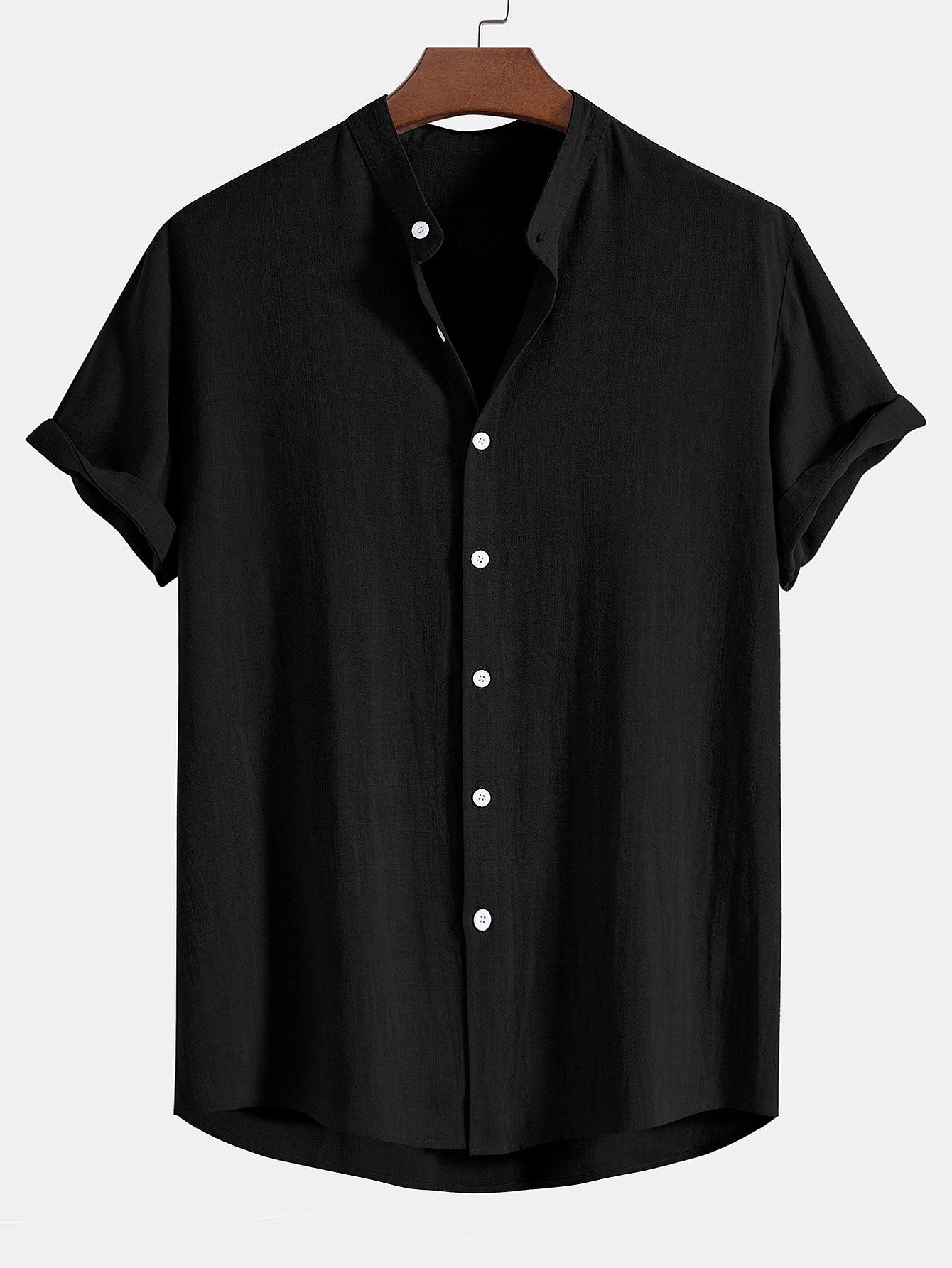 Linen And Rayon Blend Stand Collar Shirt
