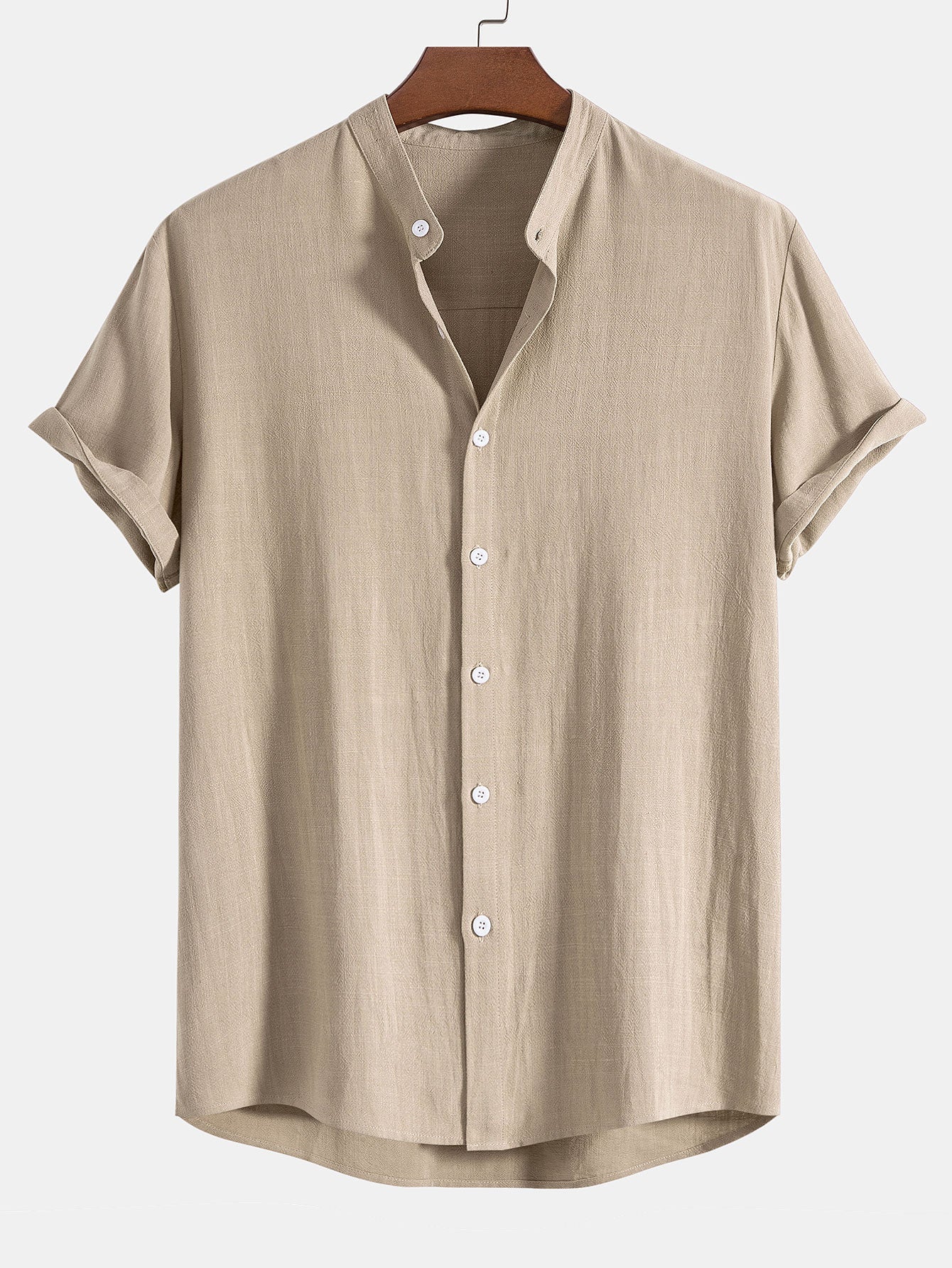 Linen And Rayon Blend Stand Collar Shirt