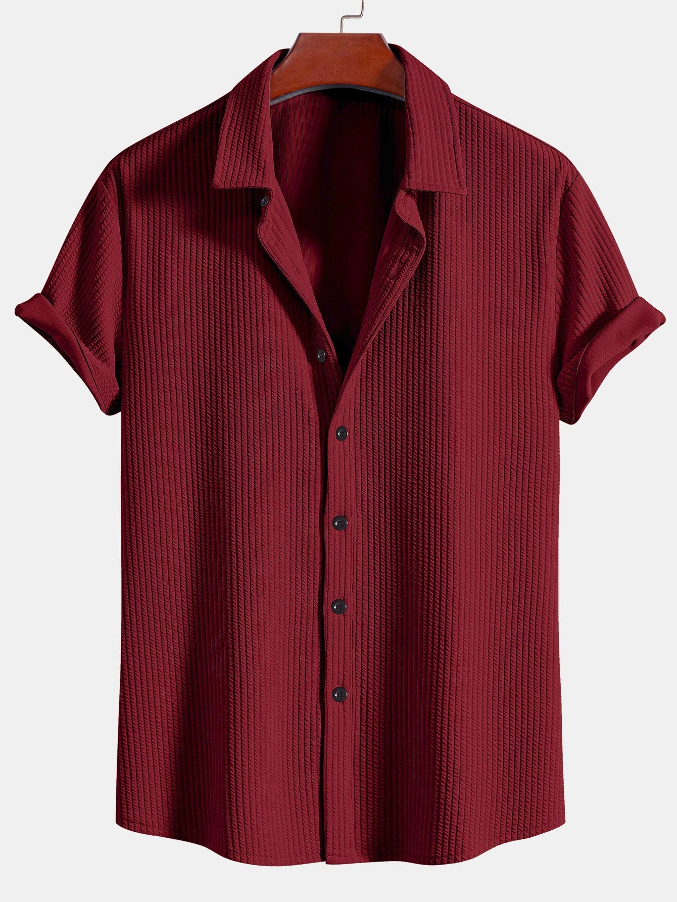 Muscle Fit Ribbed Button Up Shirt