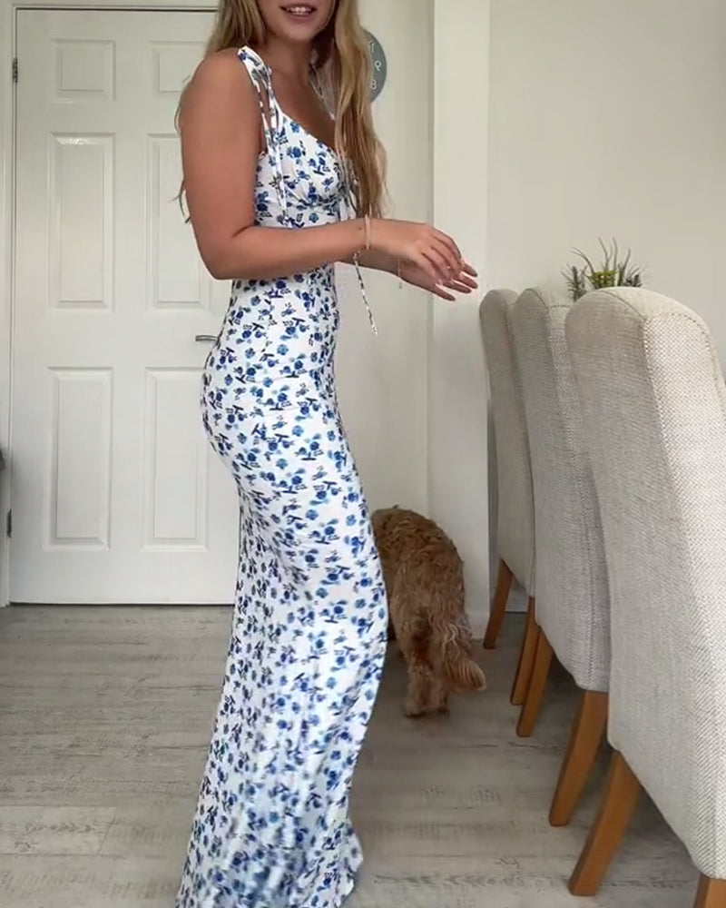 Floral slim fit suspender dress