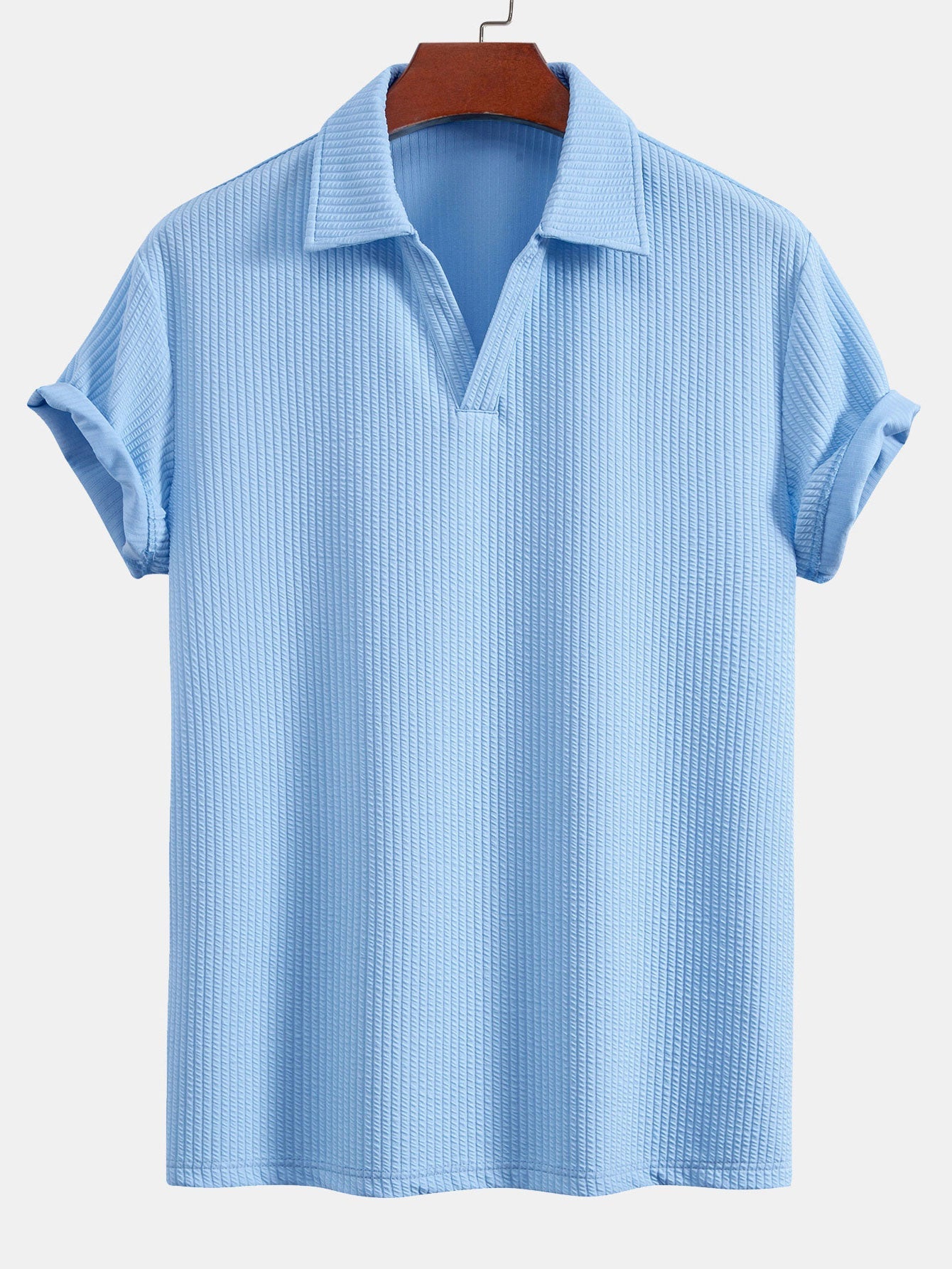 Short Sleeved V-Neck Ribbed Polo