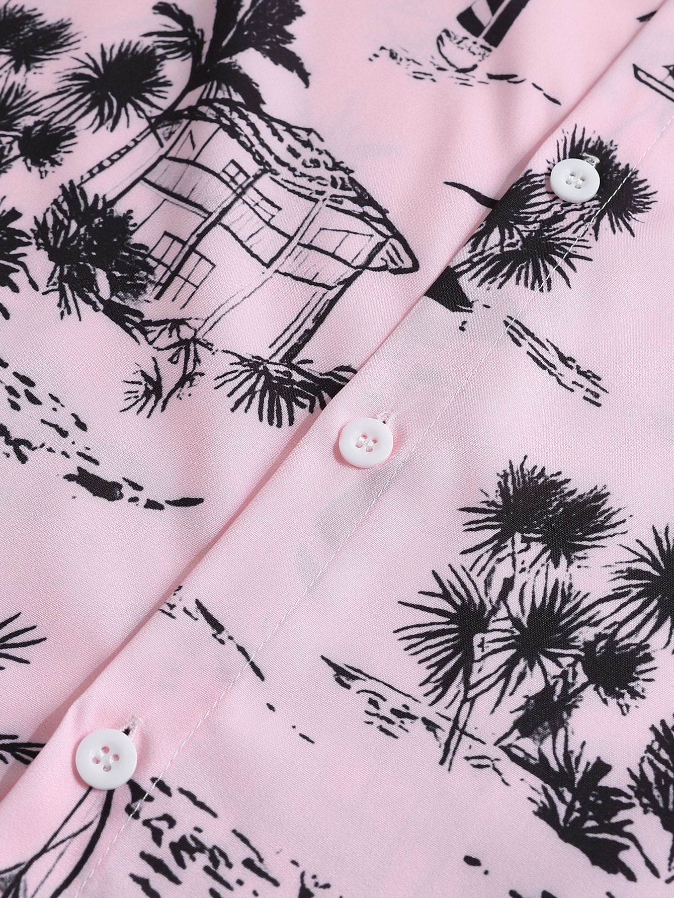 Palm Tree Sailboat Print Button Up Shirt & Swim Shorts