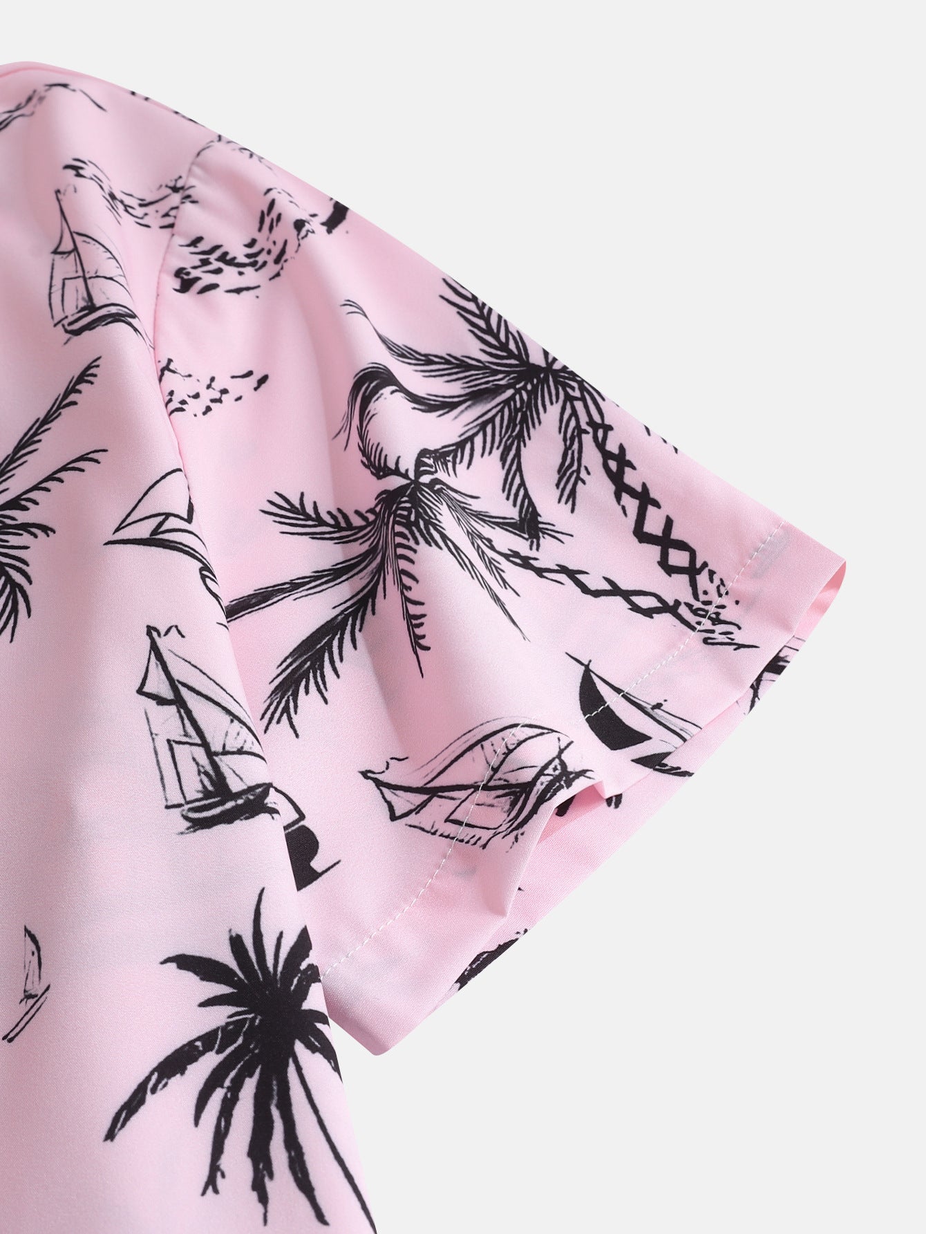 Palm Tree Sailboat Print Button Up Shirt & Swim Shorts