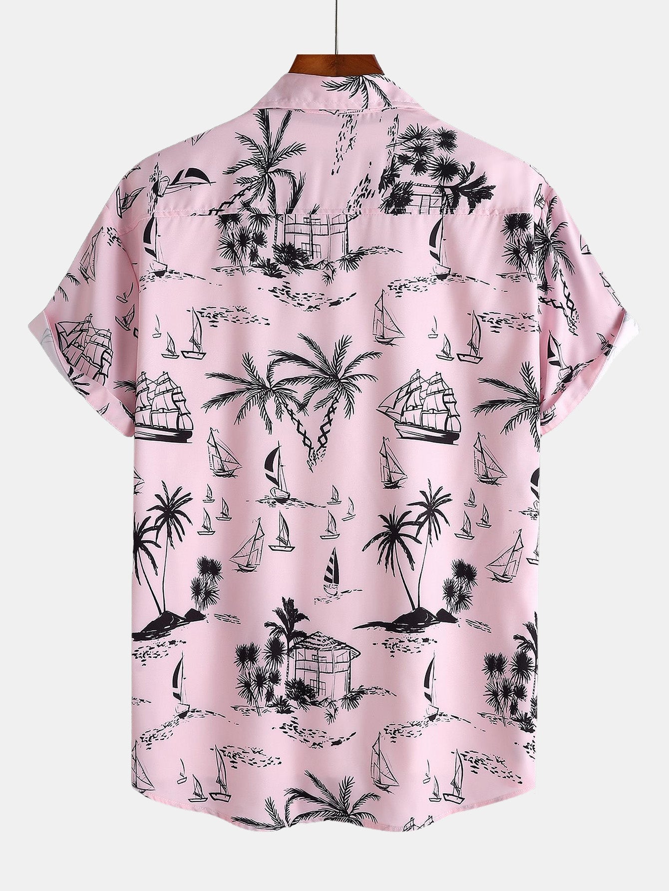 Palm Tree Sailboat Print Button Up Shirt & Swim Shorts