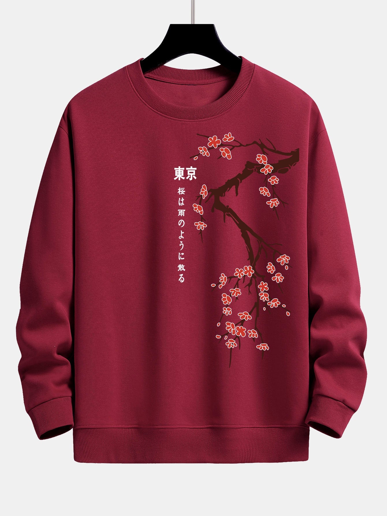 Tokyo Japanese Cherry Blossoms Print Relax Fit Sweatshirt