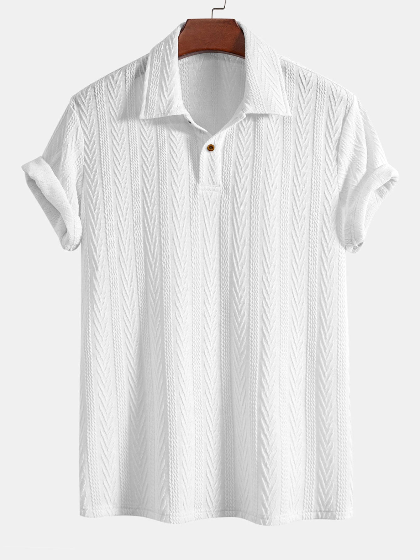 Short Sleeve Jacquard Polo & Straight Leg Ribbed Pants