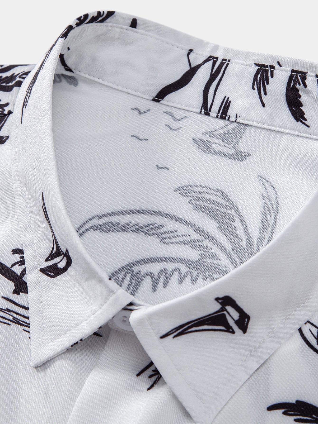 Palm Tree Island Print Button Up Shirt & Drawstring Swim Shorts