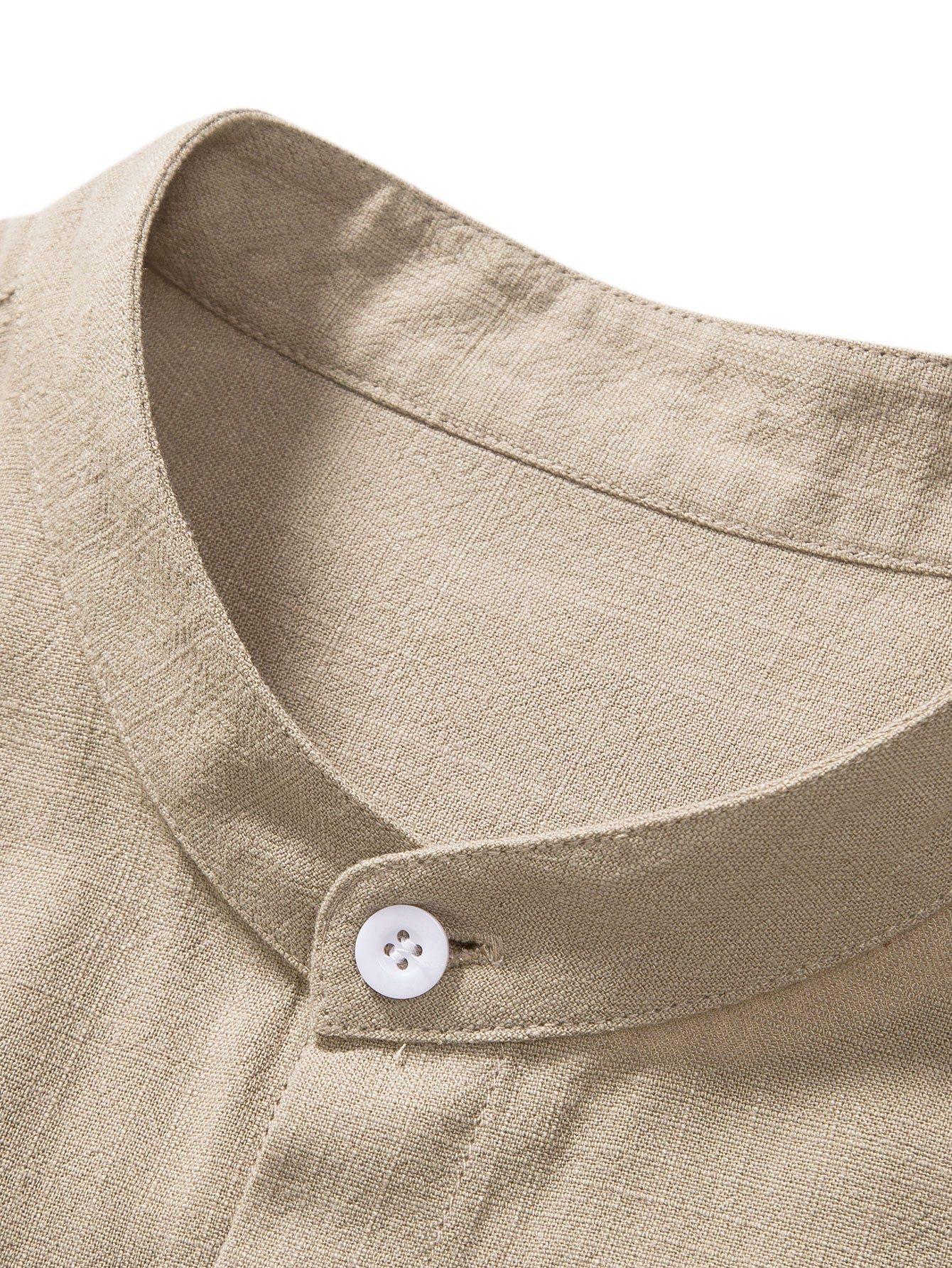 Linen And Rayon Blend Stand Collar Shirt