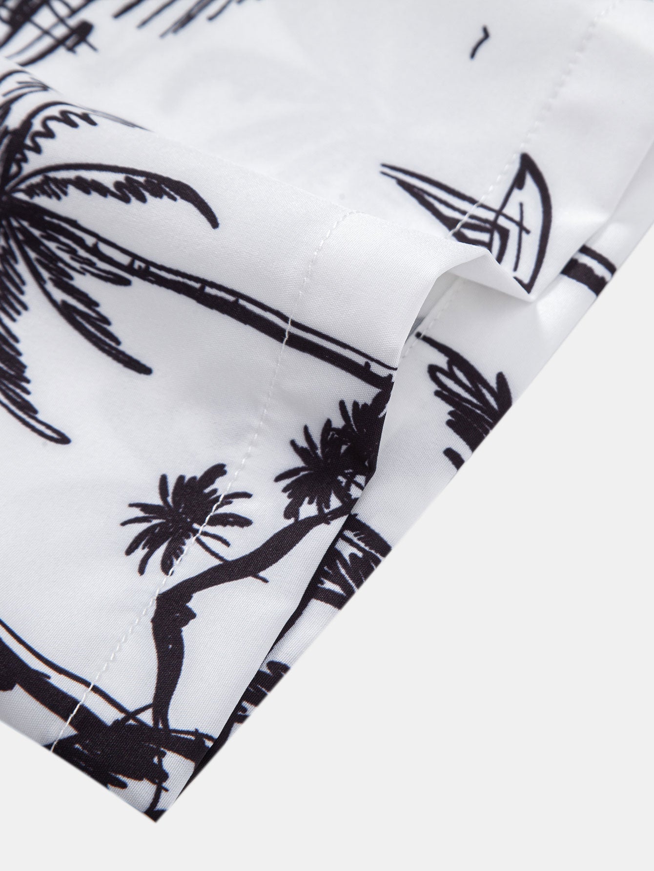 Palm Tree Island Print Button Up Shirt & Drawstring Swim Shorts