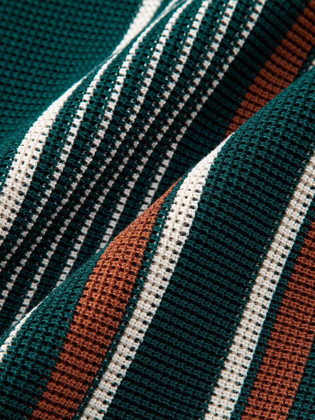 Stripe Knit Zip Up Polo Shirt