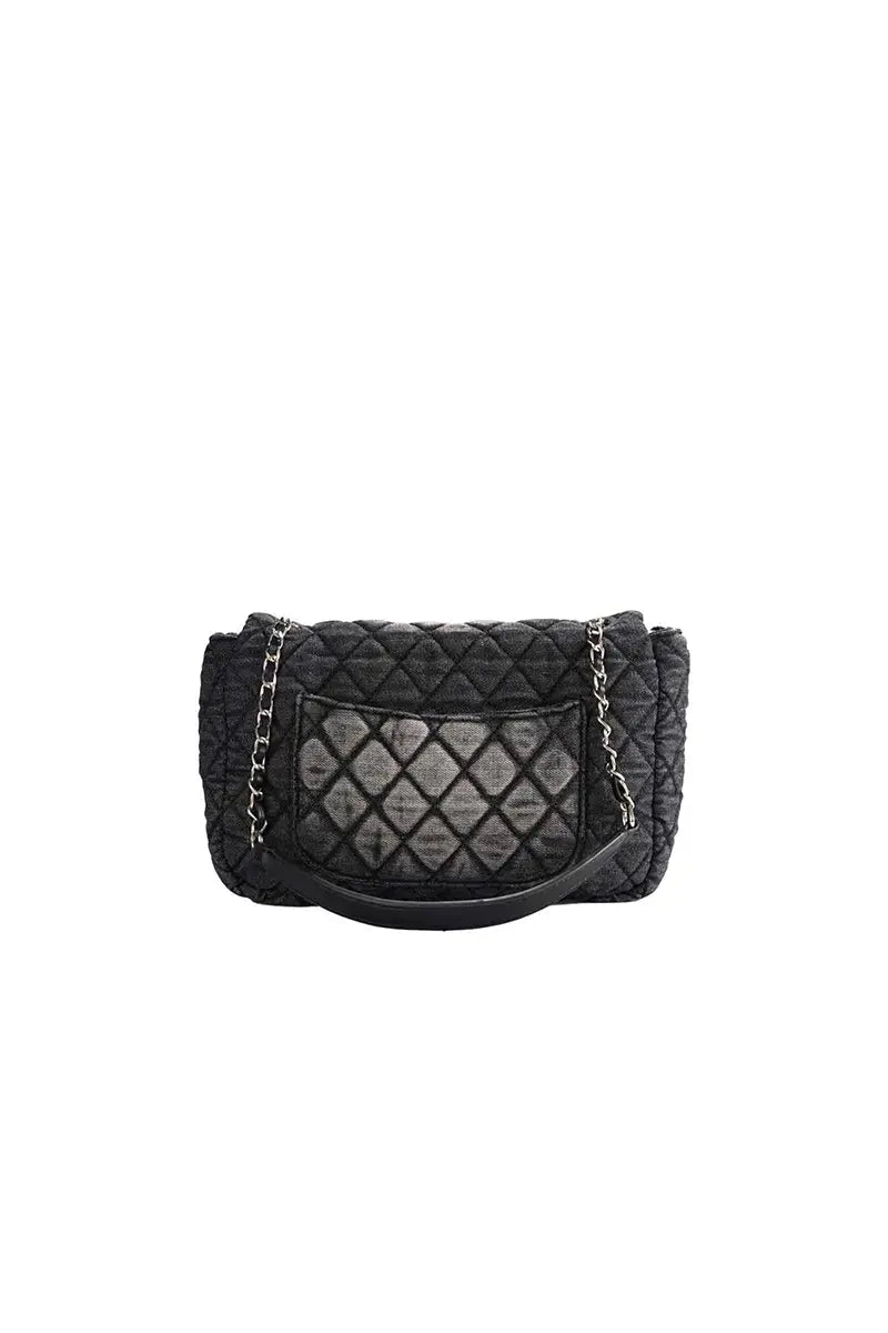 Washed Denim Quilted Chain Shoulder Bag