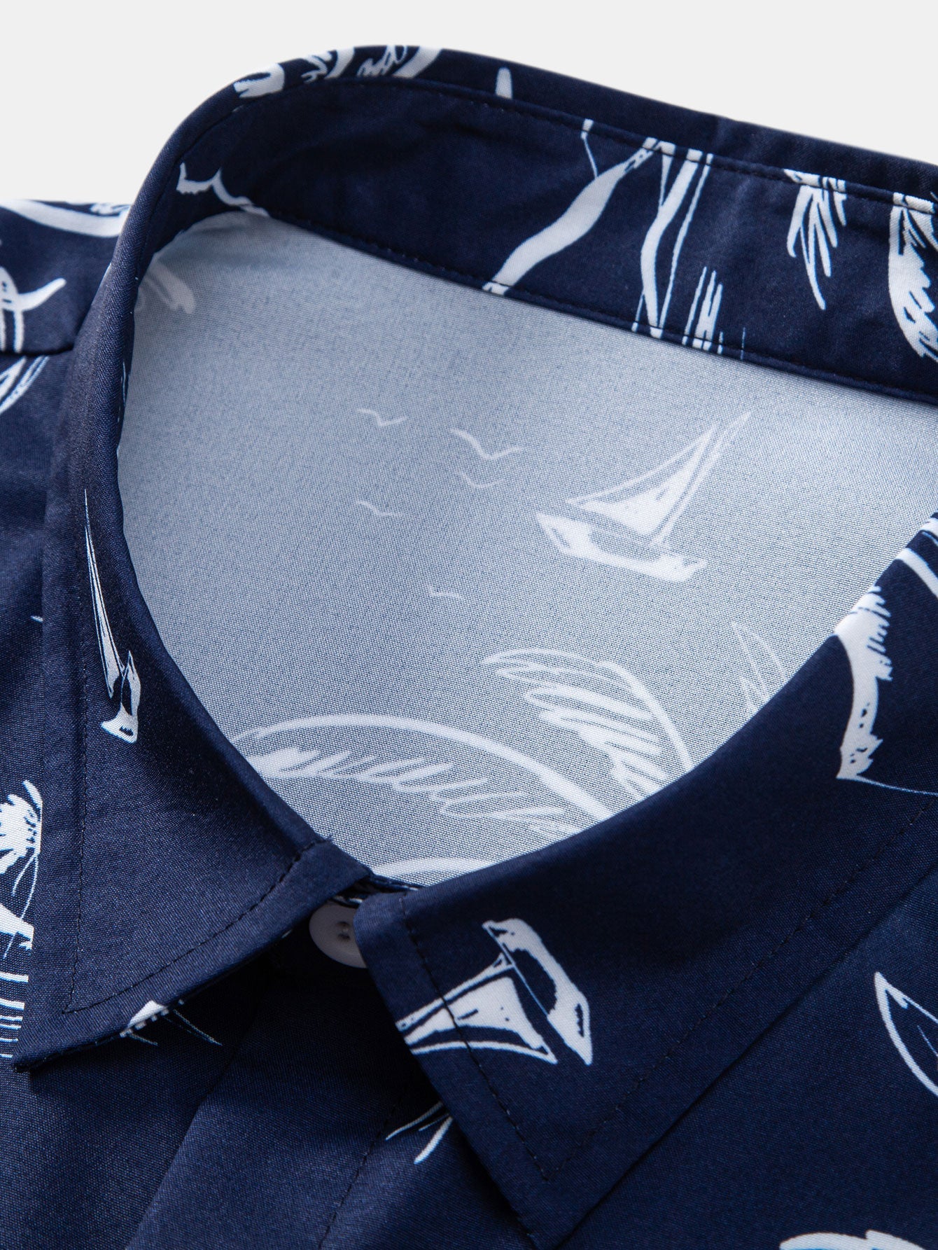 Palm Tree Island Print Button Up Shirt & Drawstring Swim Shorts