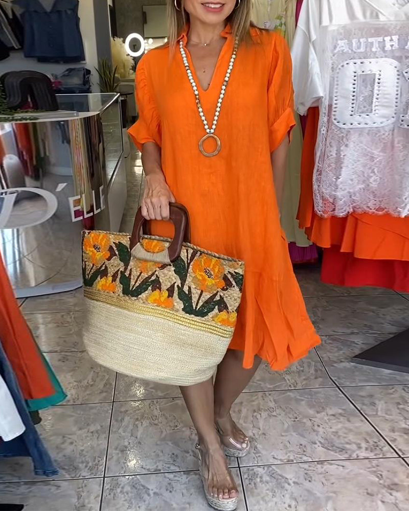 Lapel Casual Short Sleeve A-Line Dress