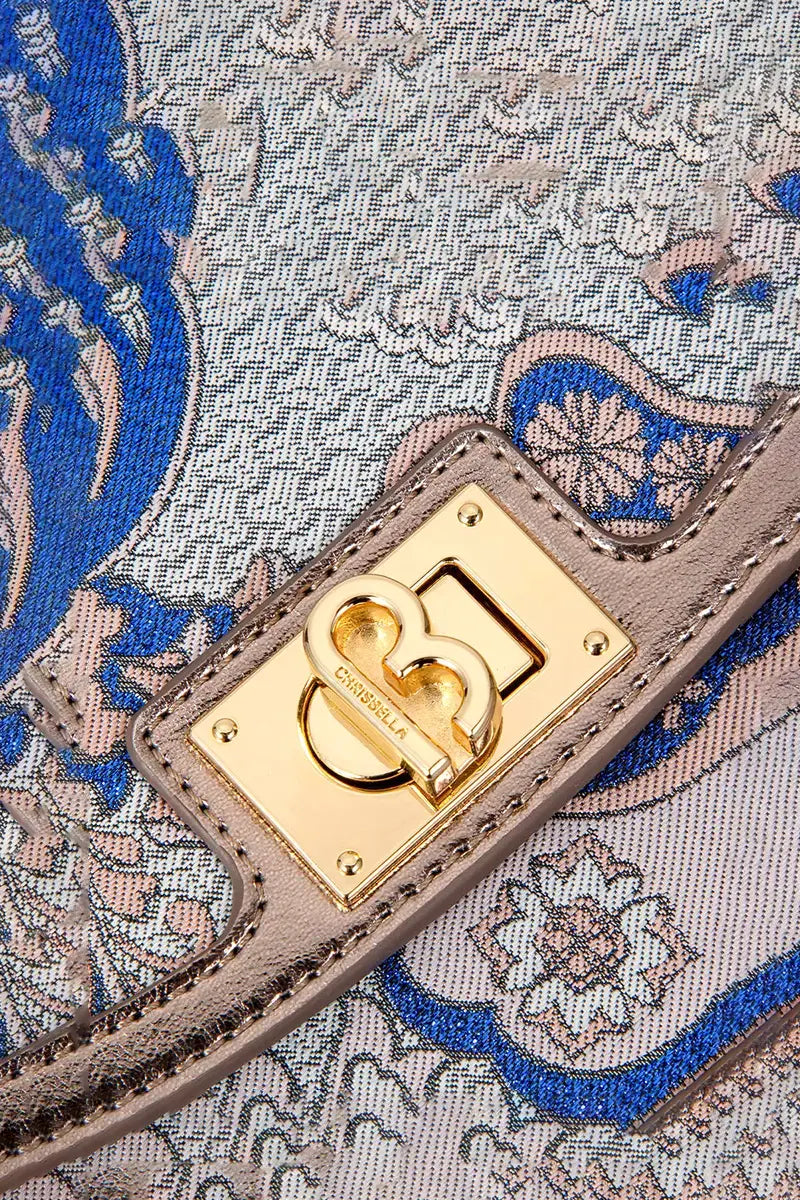 CHRISBELLA Embroidered Bamboo Handle Bag