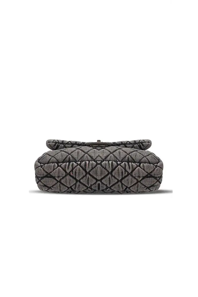 Washed Denim Quilted Chain Crossbody Bag