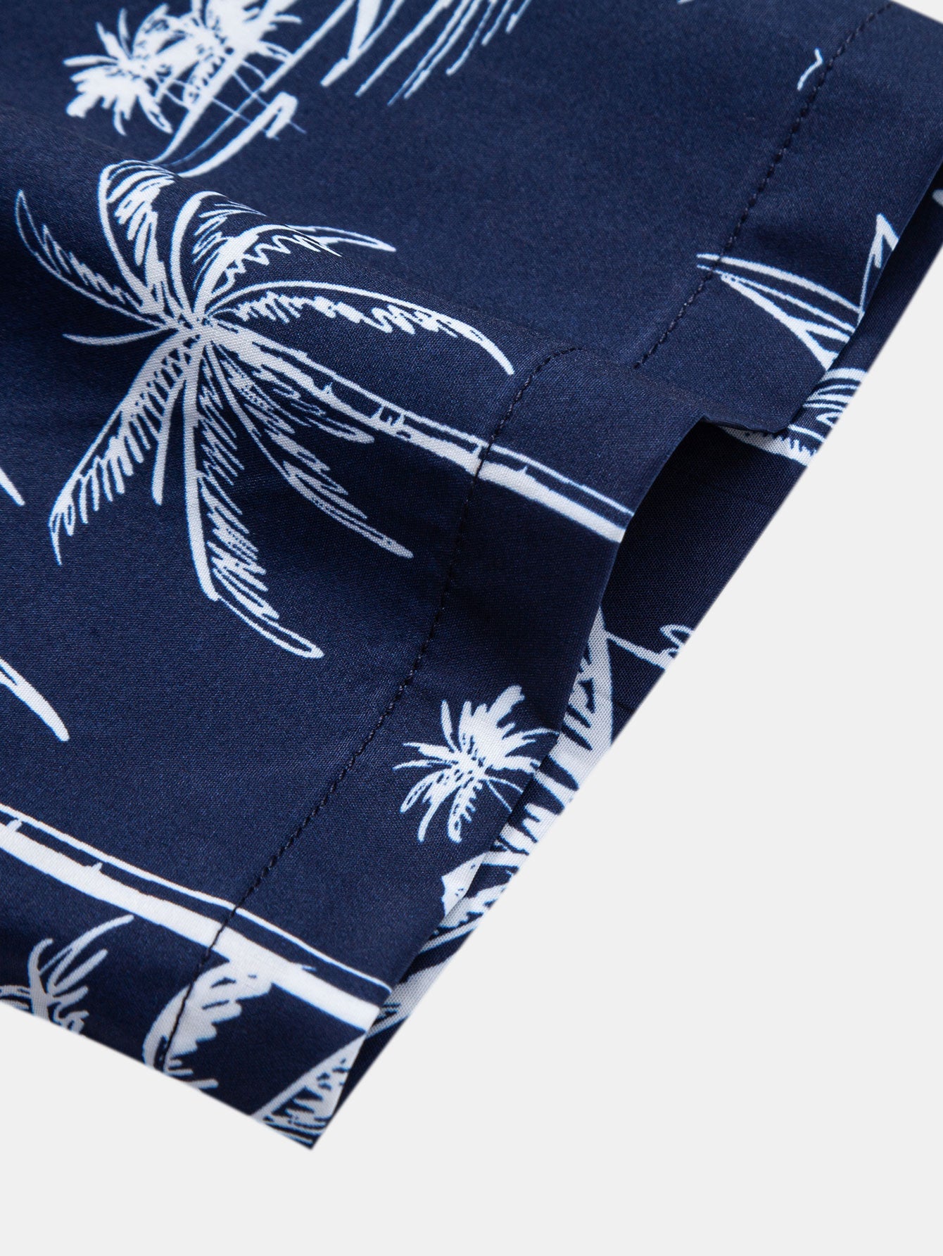 Palm Tree Island Print Button Up Shirt & Drawstring Swim Shorts