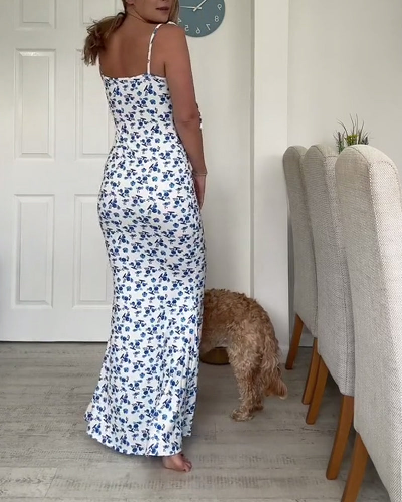 Floral slim fit suspender dress