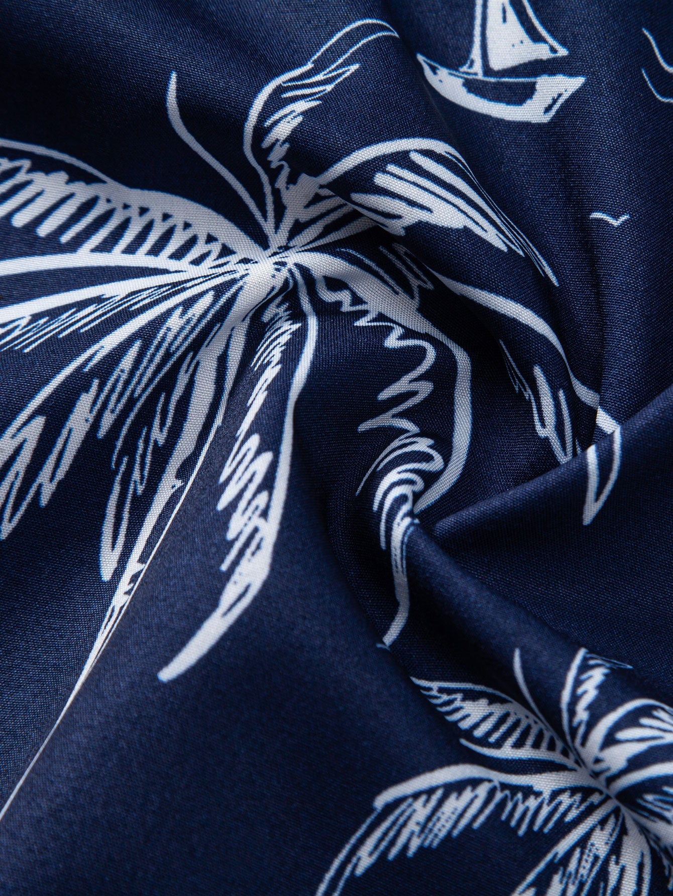 Palm Tree Island Print Button Up Shirt & Drawstring Swim Shorts