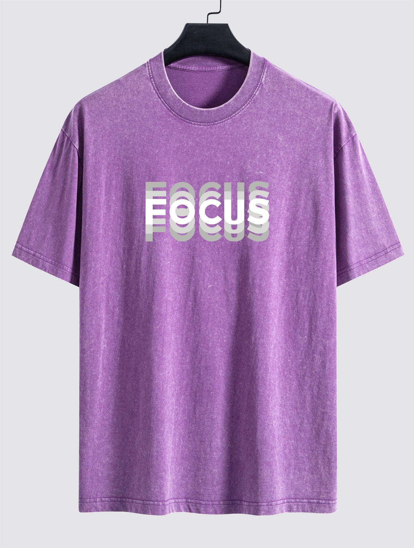 Focus Slogan Print Relax Fit Washed Distressed T-Shirt