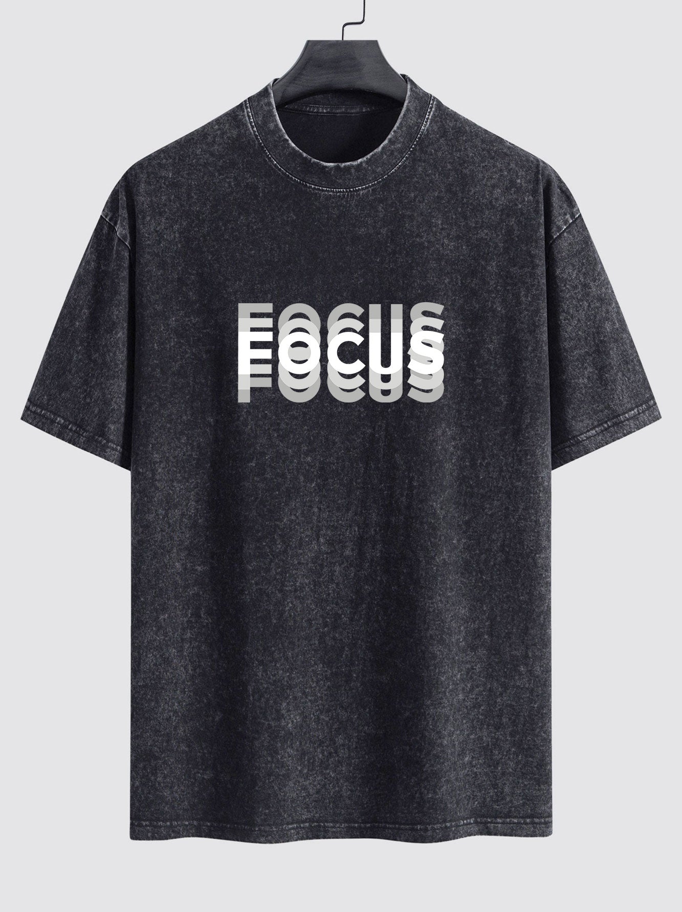 Focus Slogan Print Relax Fit Washed Distressed T-Shirt