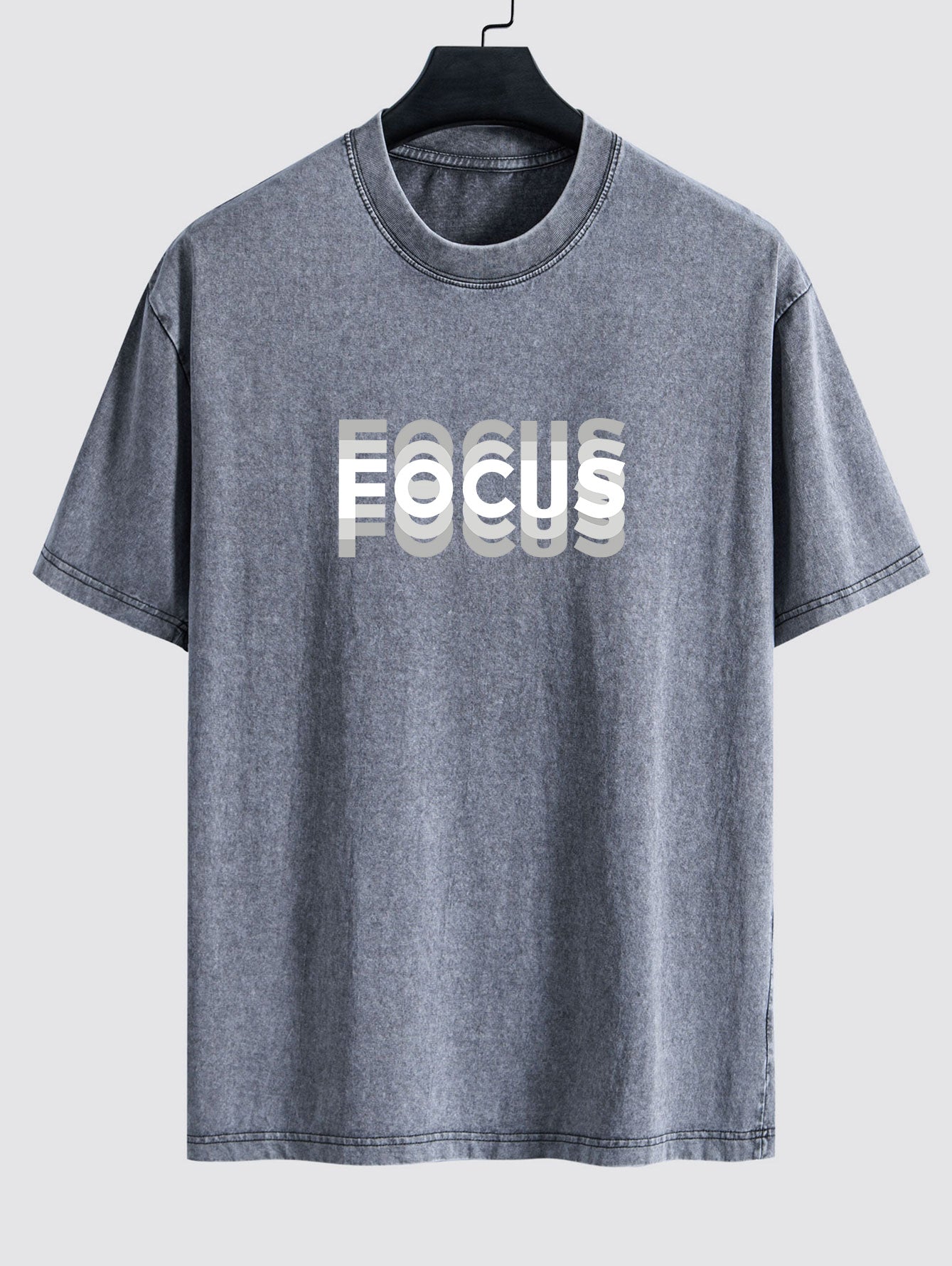 Focus Slogan Print Relax Fit Washed Distressed T-Shirt