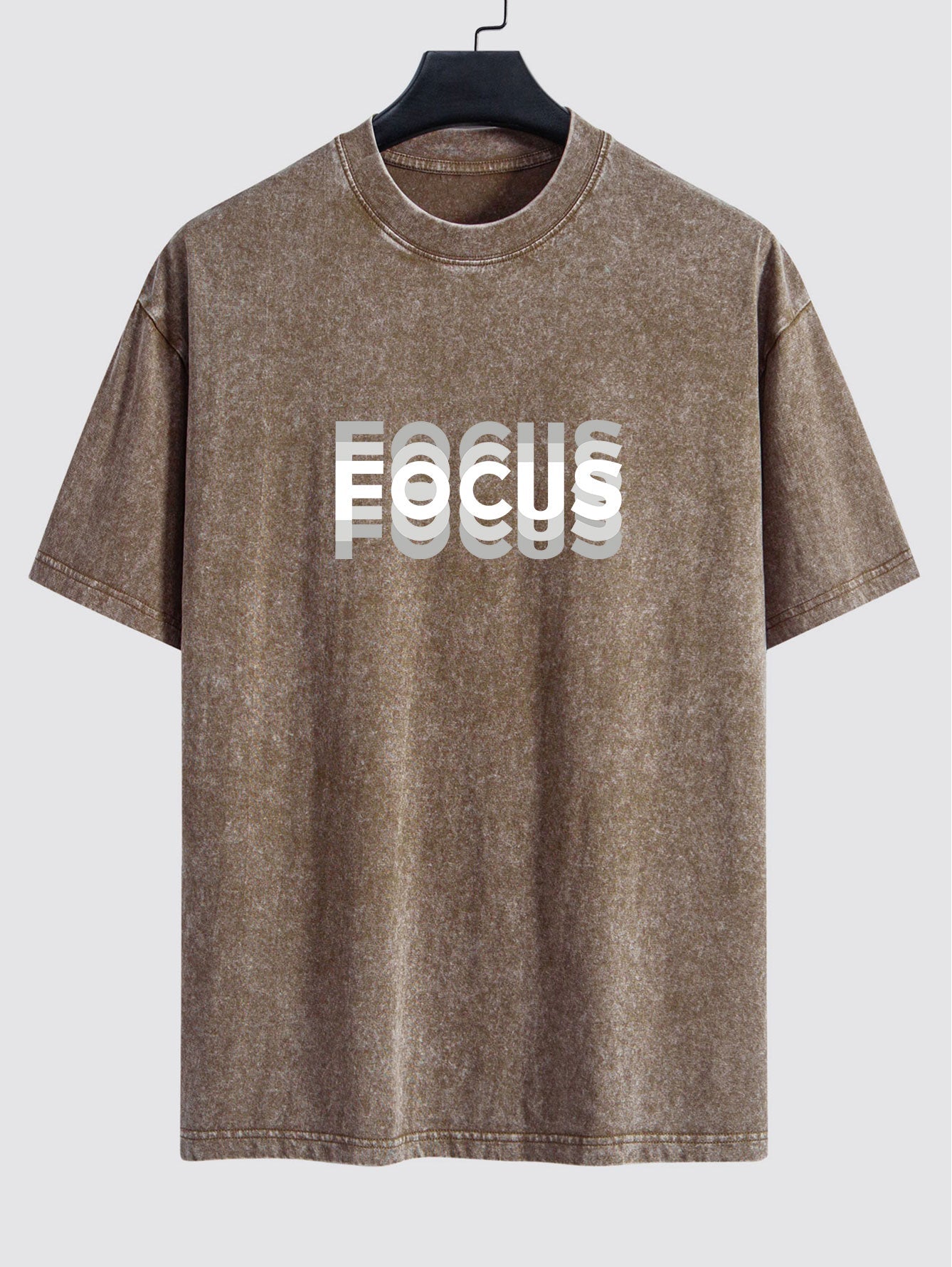 Focus Slogan Print Relax Fit Washed Distressed T-Shirt