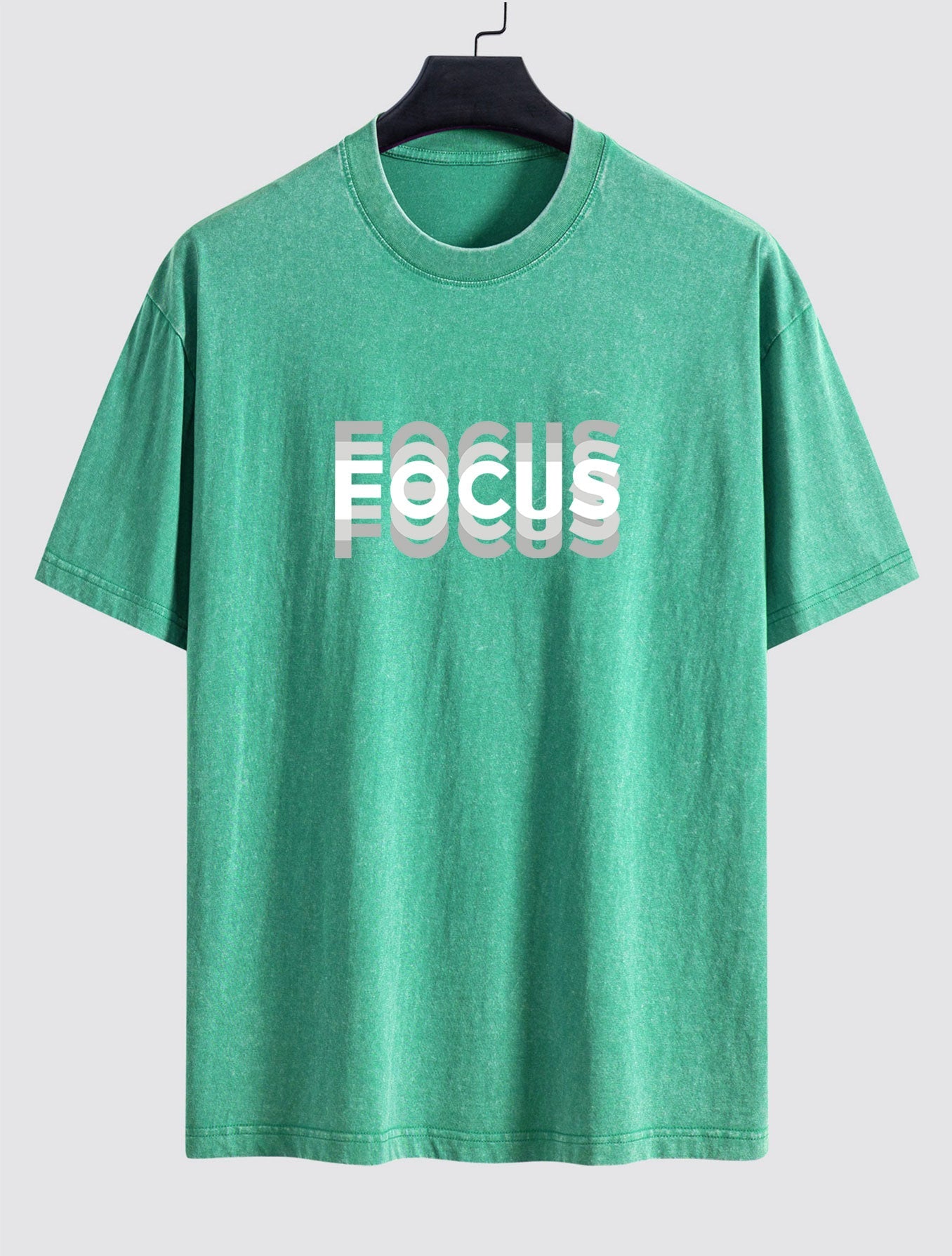 Focus Slogan Print Relax Fit Washed Distressed T-Shirt