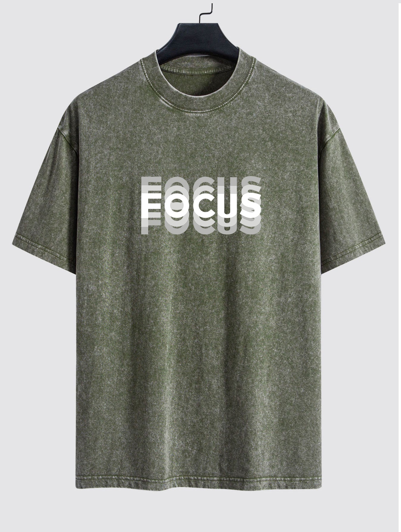 Focus Slogan Print Relax Fit Washed Distressed T-Shirt