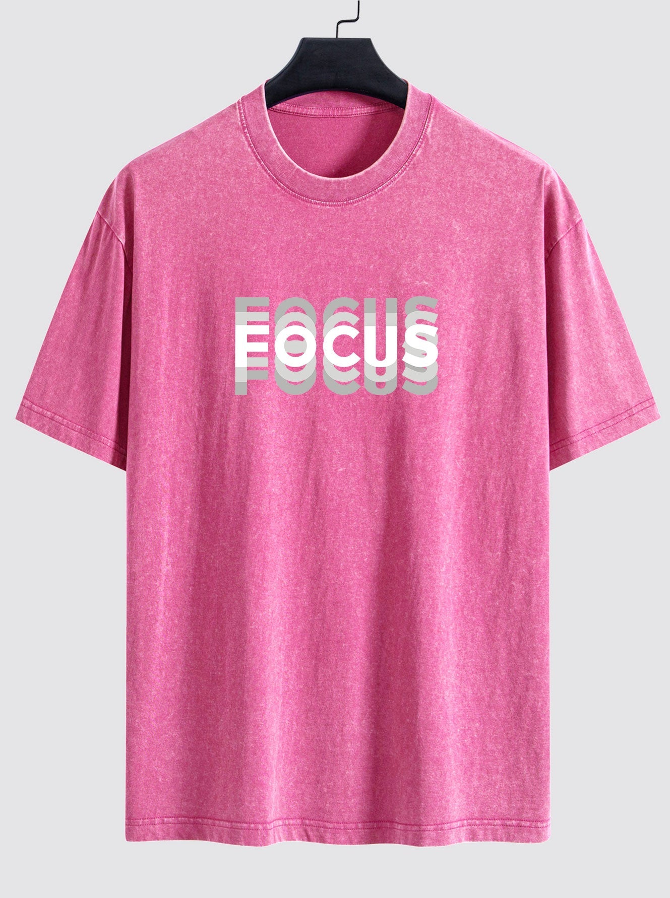 Focus Slogan Print Relax Fit Washed Distressed T-Shirt