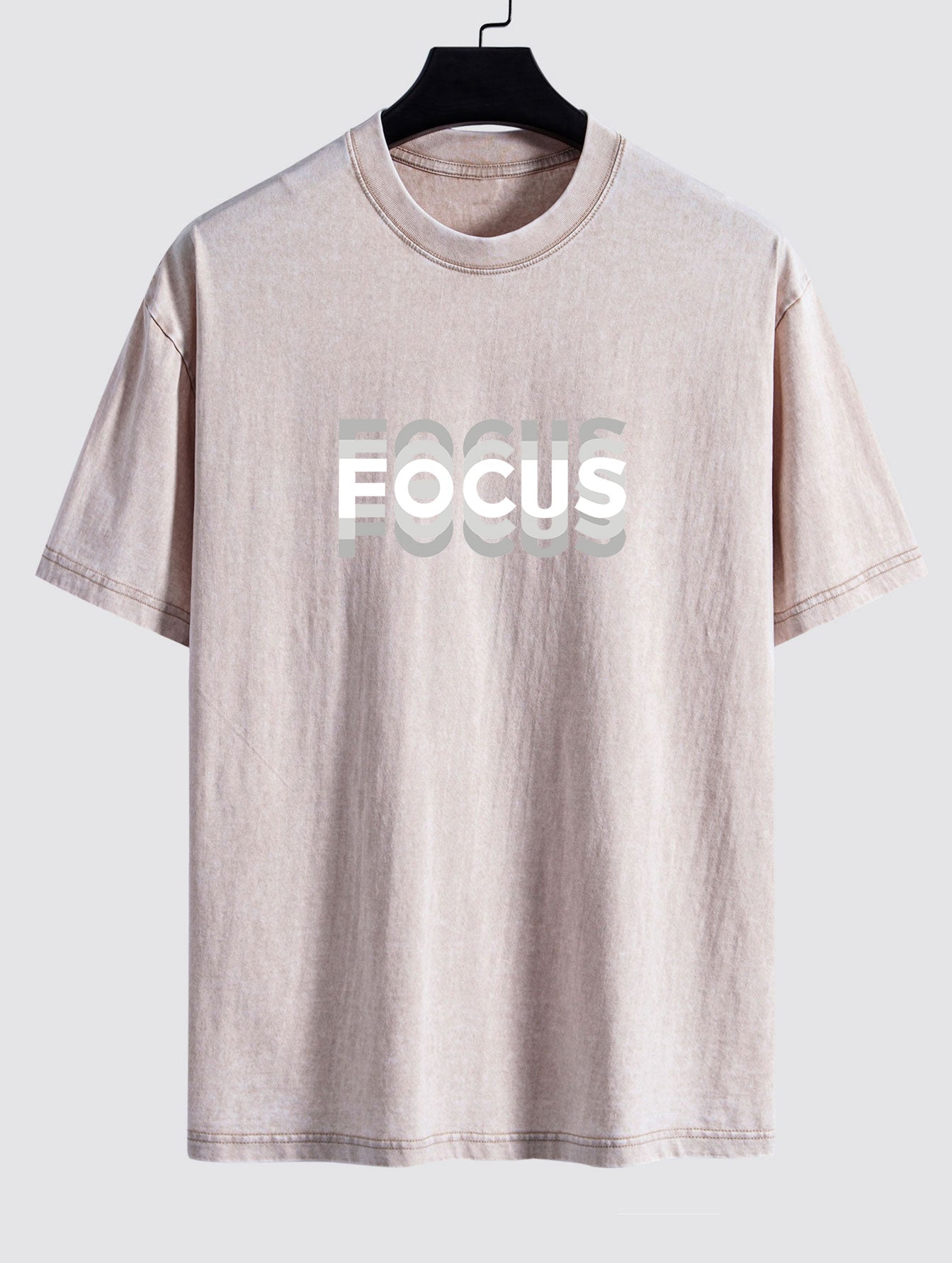 Focus Slogan Print Relax Fit Washed Distressed T-Shirt