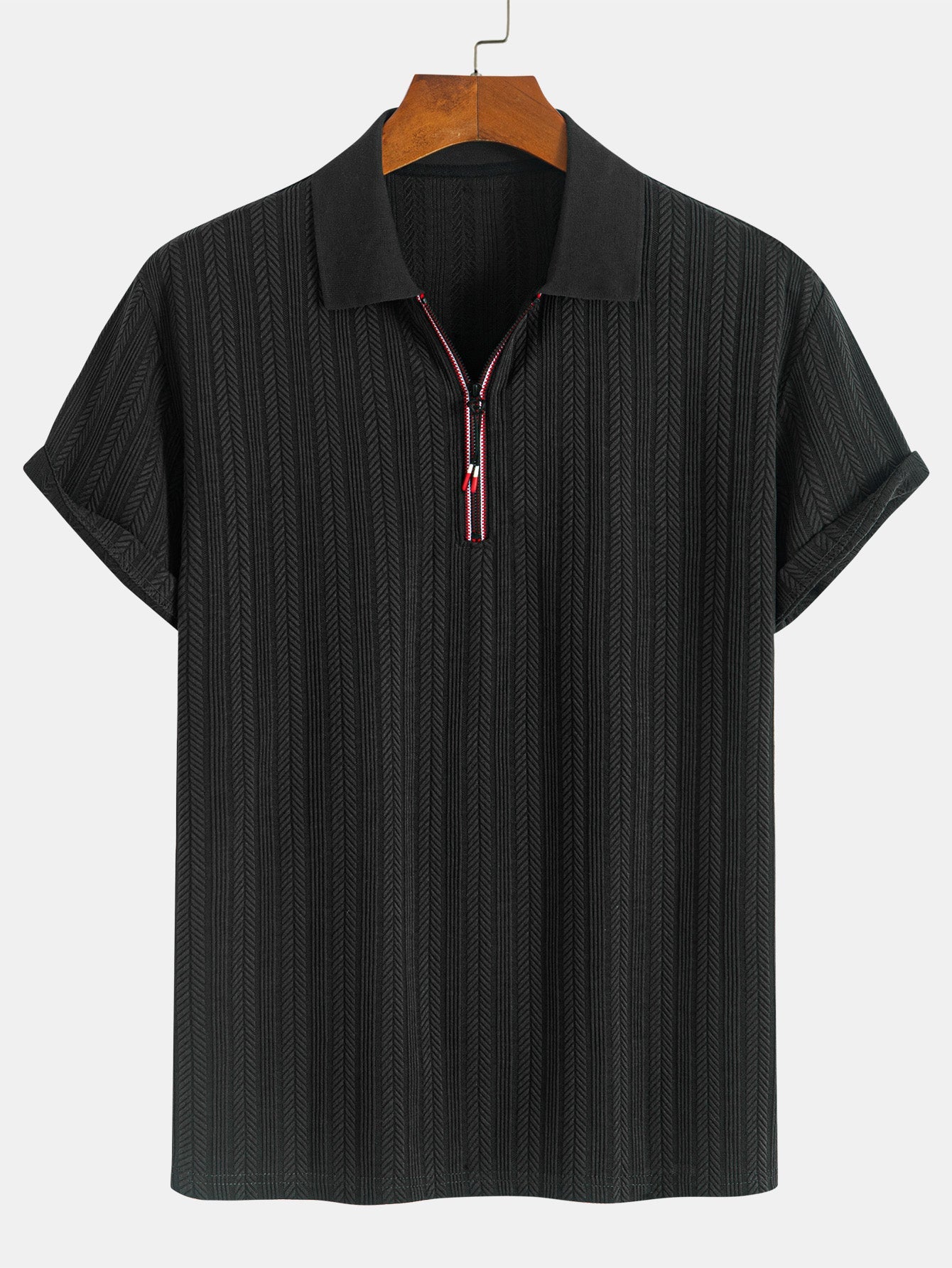 Textured Zipper Polo