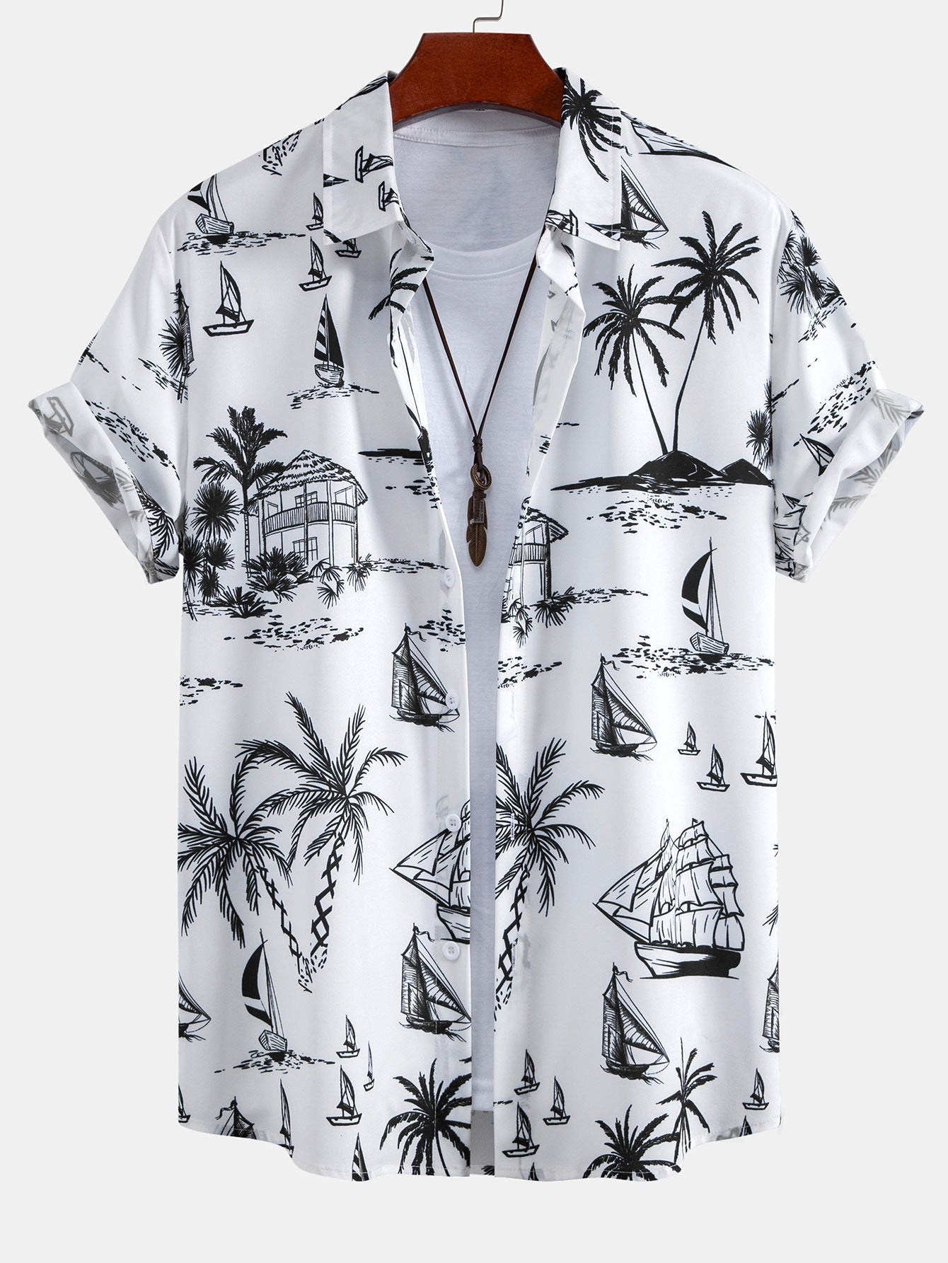 Island Sailing Print Button Up Shirt