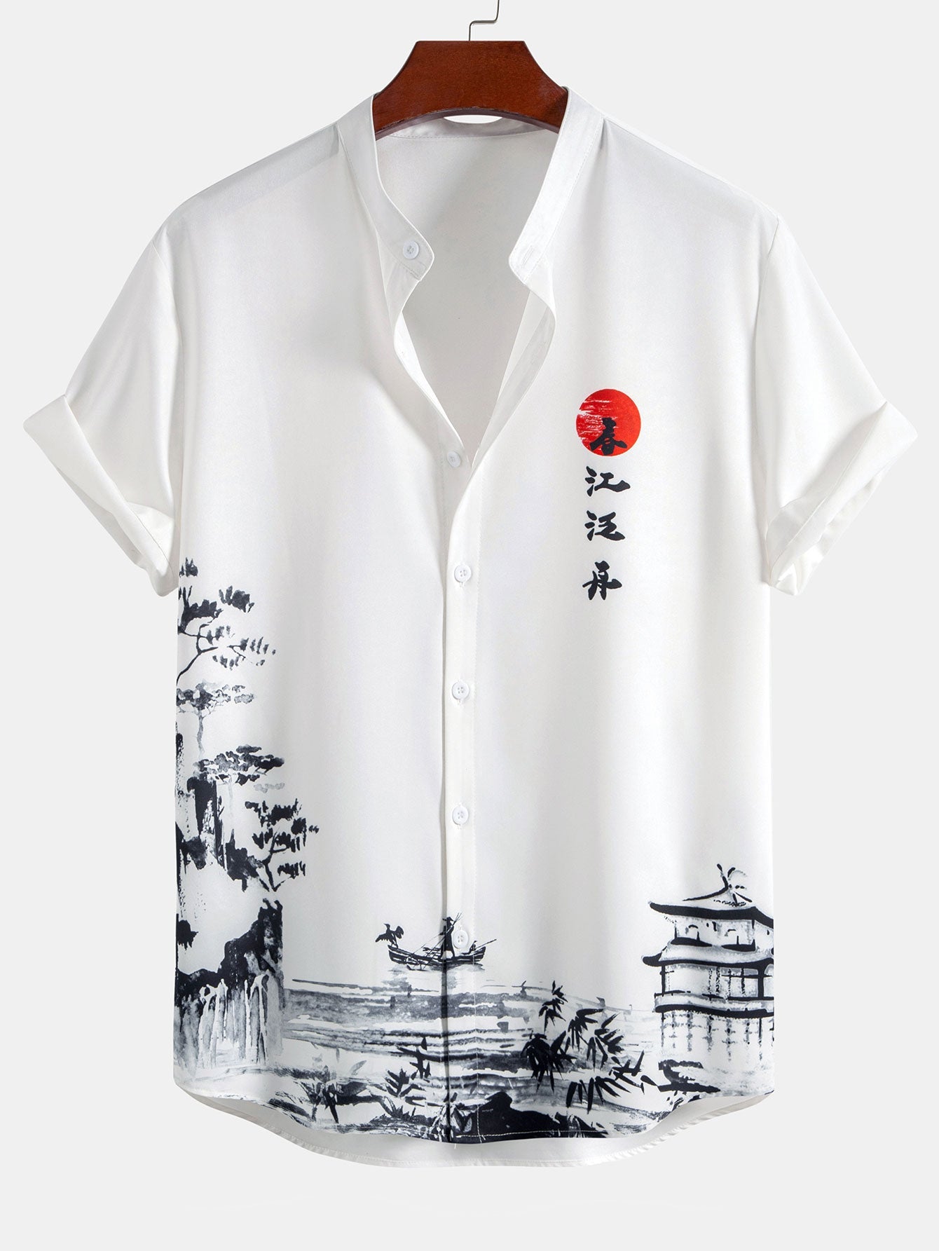 Ink Landscape Painting Stand Collar Shirt