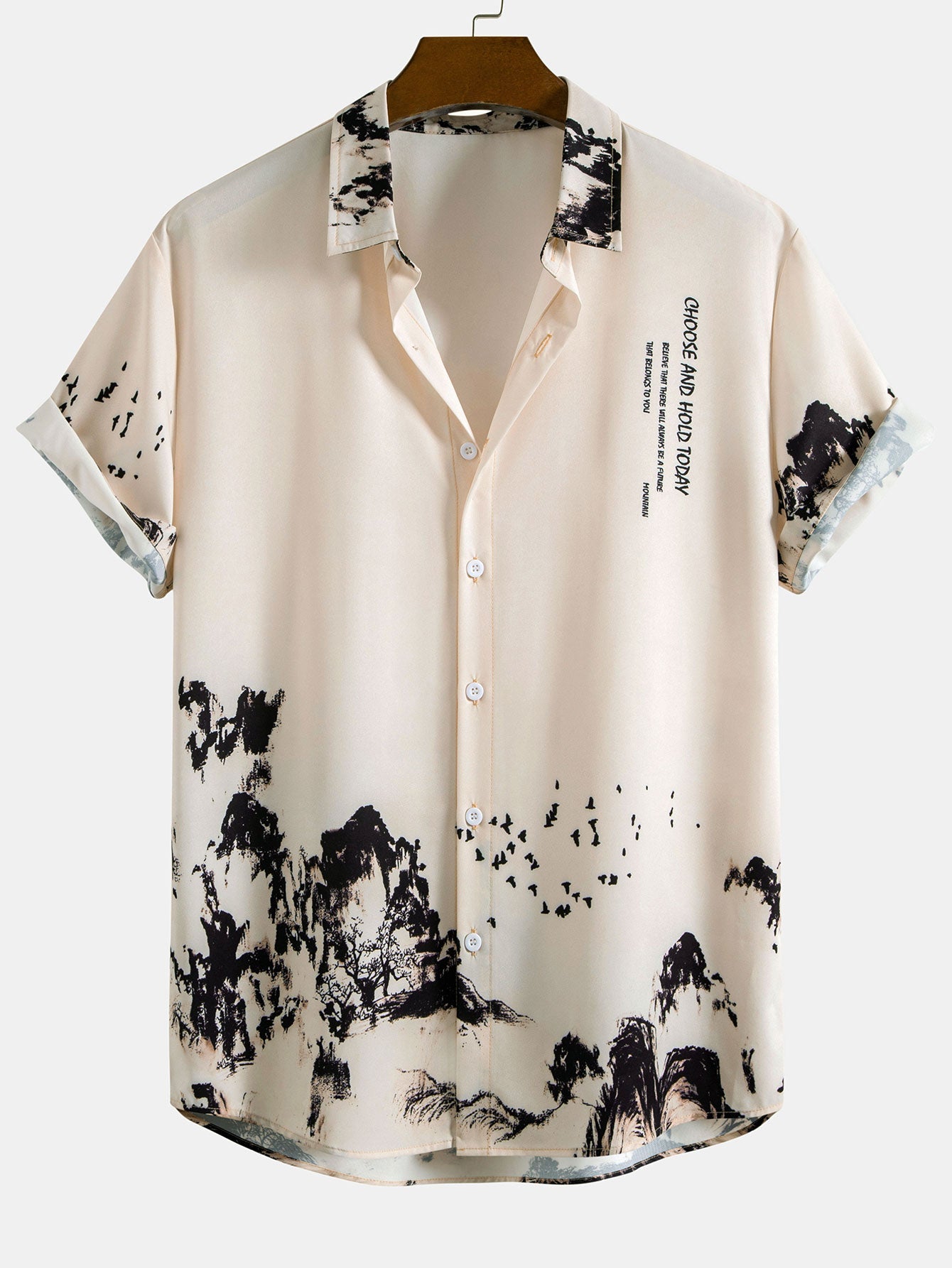 Ink Mountain Shirt & Man Mid Length Drawstring Swim Shorts