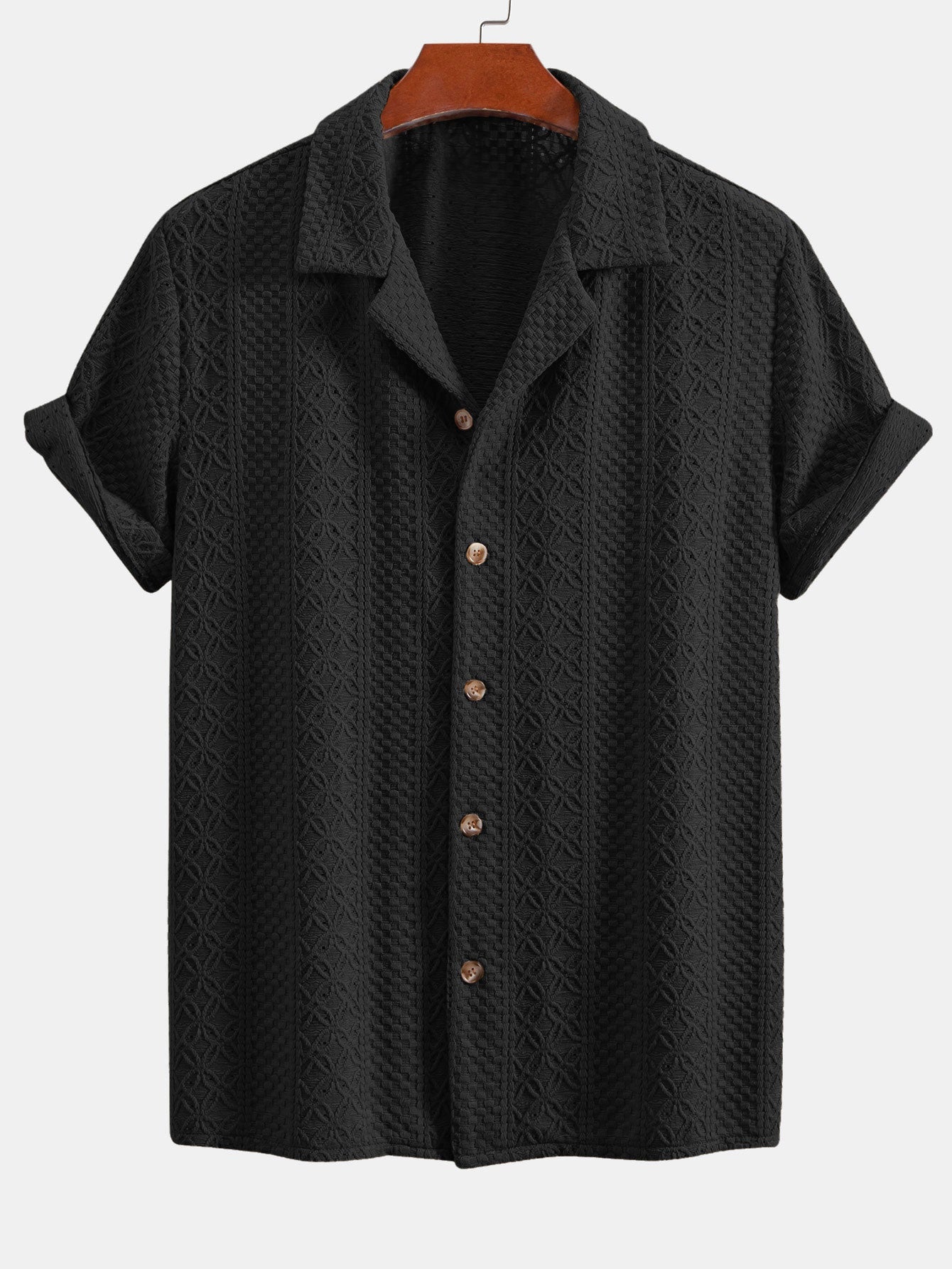 Floral Checkerboard Jacquard Cuban Shirt