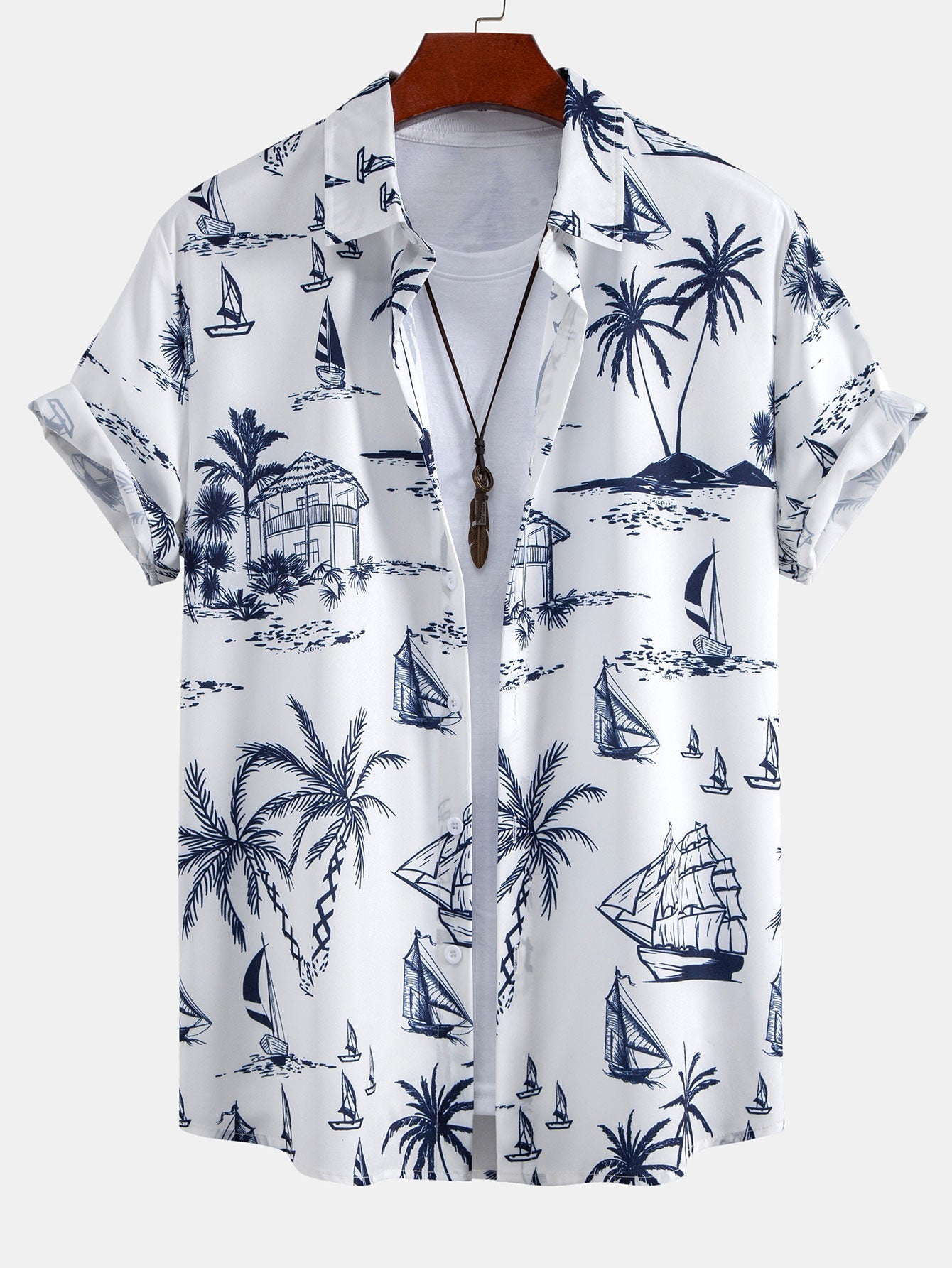 Island Sailing Print Button Up Shirt