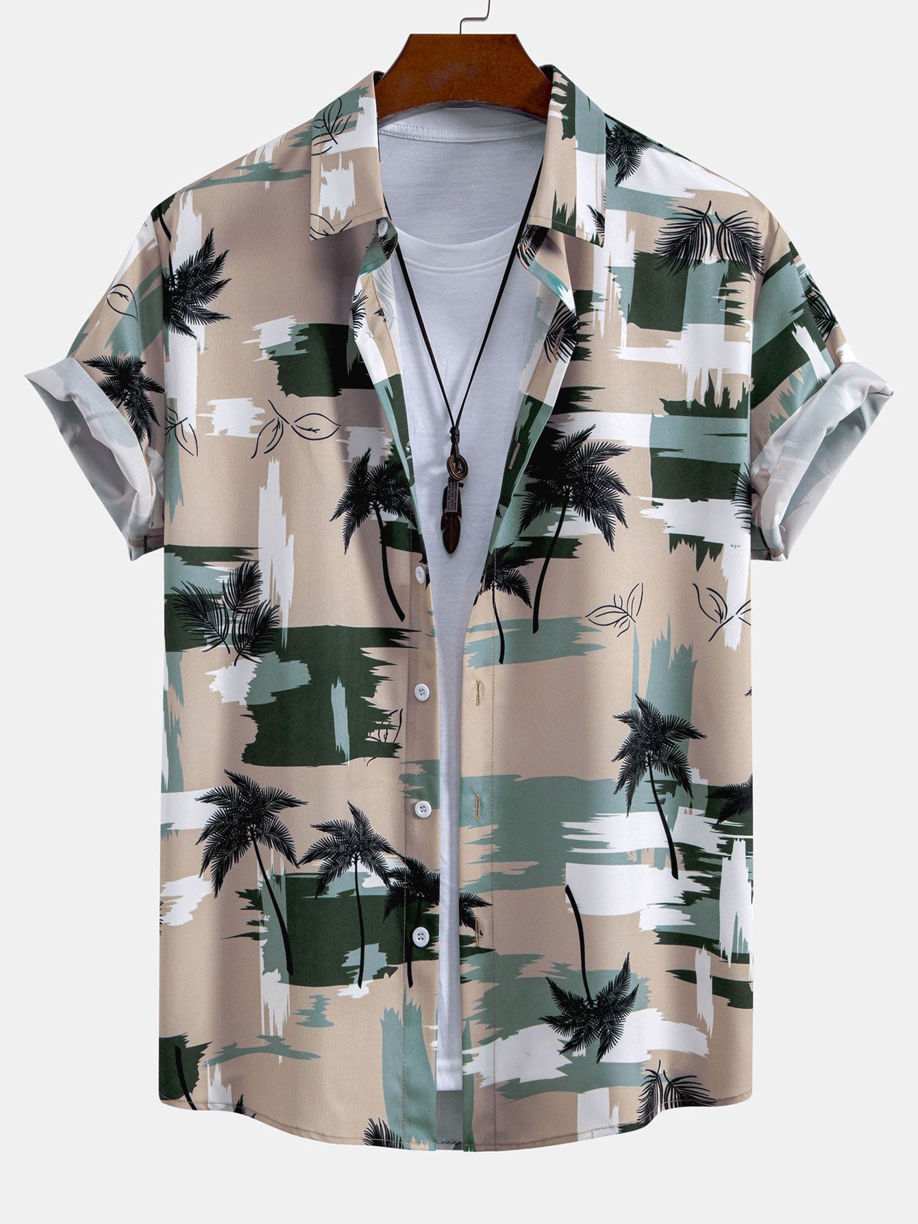 Palm Tree Color Block Print Button Up Shirt & Swim Shorts