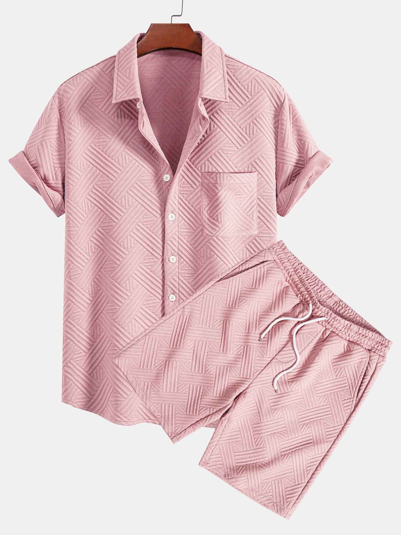 Striped Jacquard Button Up Shirt & Drawstring Shorts