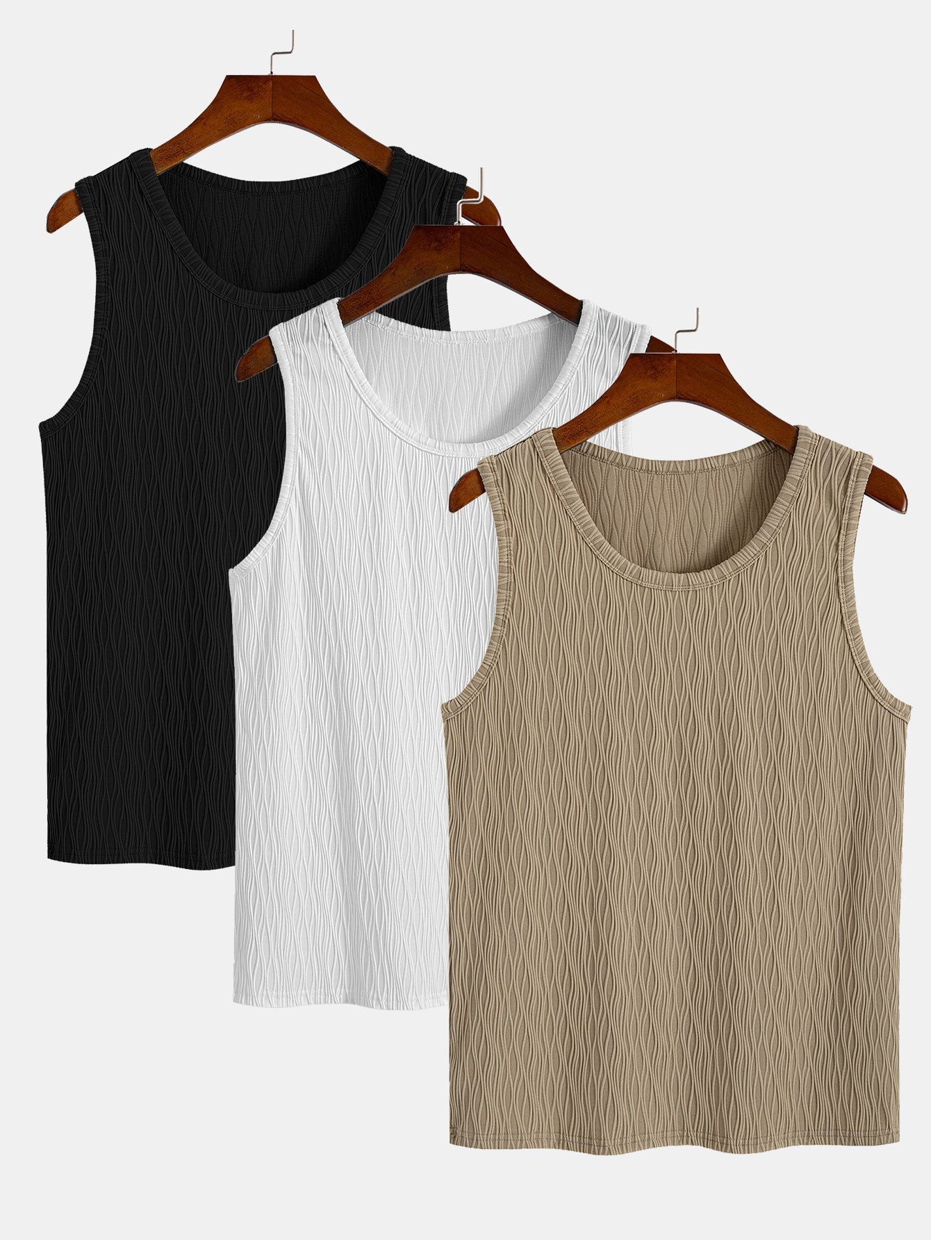 3 Pieces Wave Jacquard Textured Tank Top