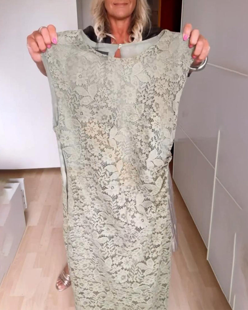 Lace sleeveless elegant slit dress