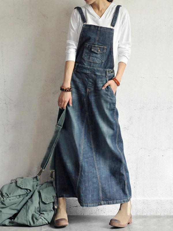 Vintage Back-Slit Denim Dress