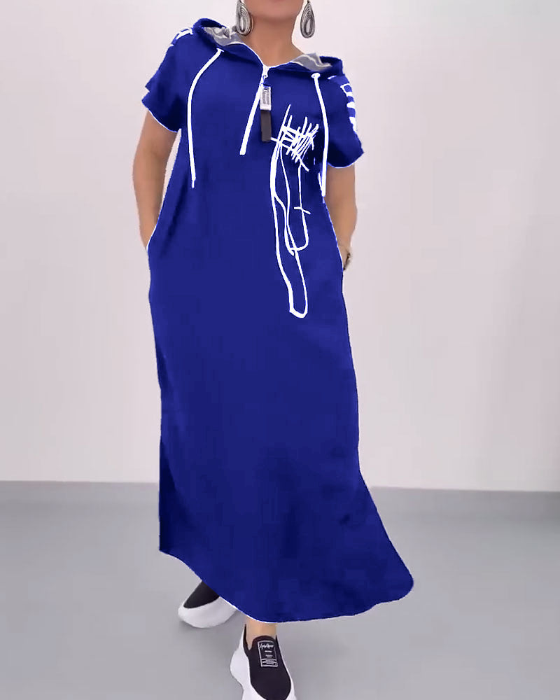 Half-Zip Loose Contrast Dress