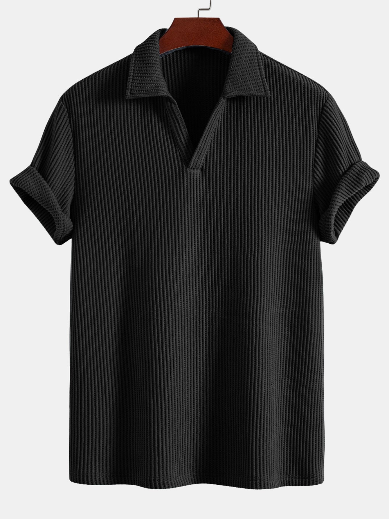 Short Sleeved Waffle V-neck Polo