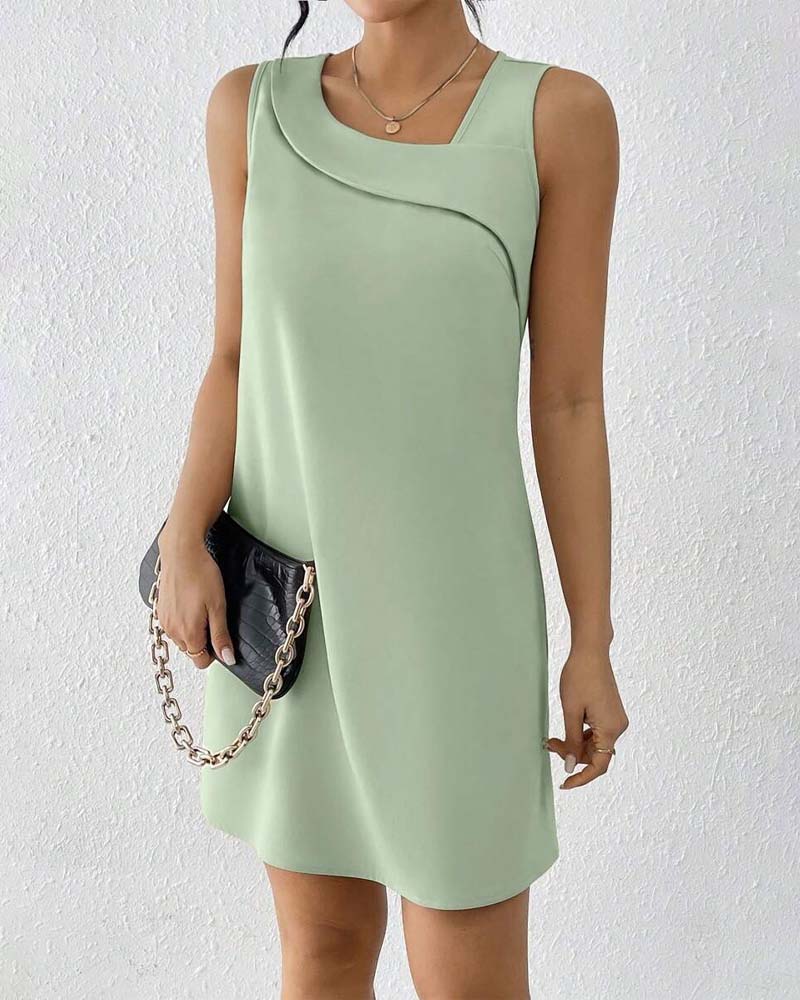 Slant Collar Sleeveless Elegant Dress