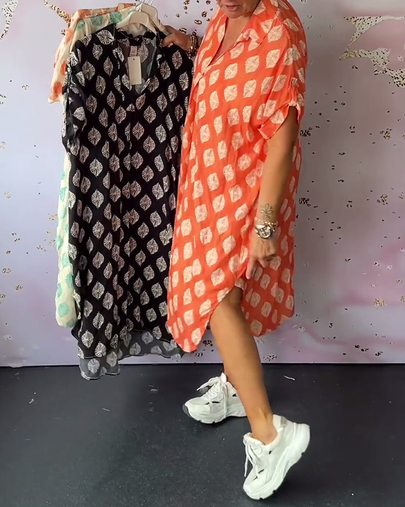 Lapel short sleeve loose dress