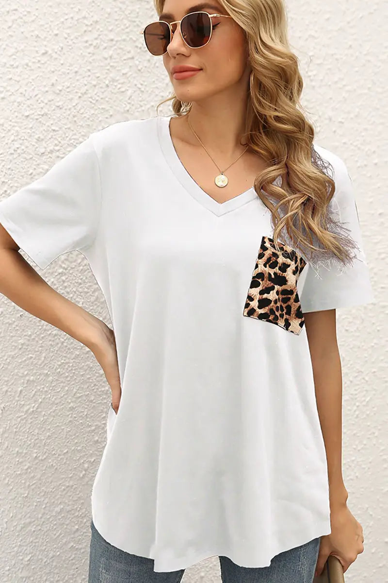 Loose-Fit Leopard Print Patchwork T-Shirt