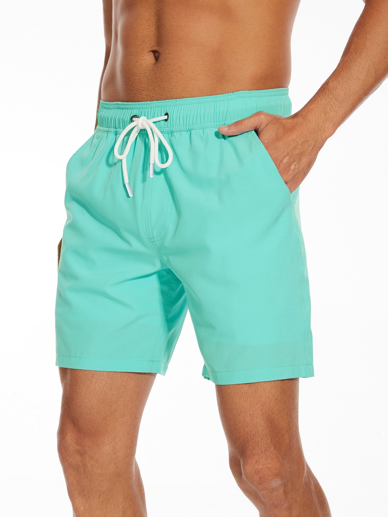 2 In 1 Solid Color Drawstring Swim Shorts