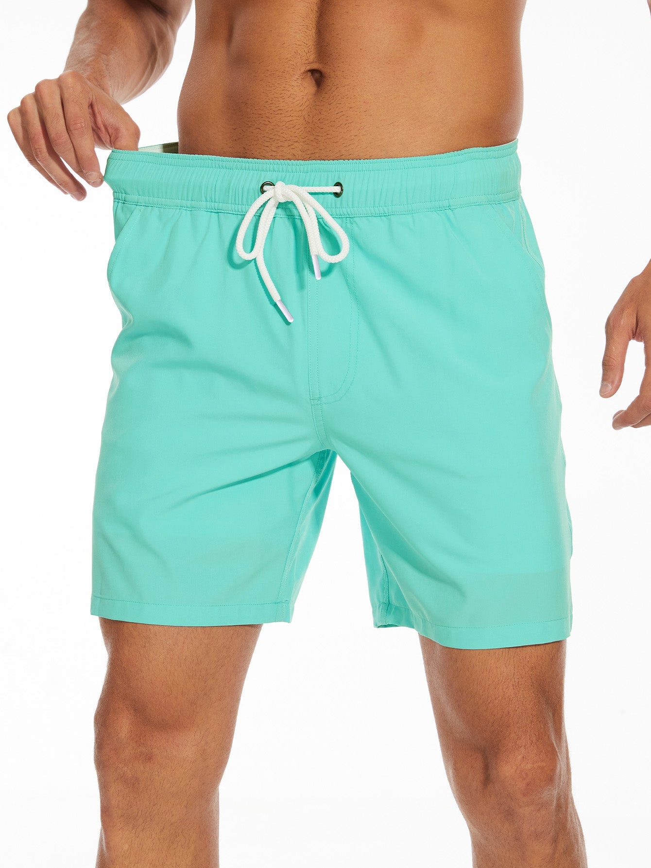 2 In 1 Solid Color Drawstring Swim Shorts